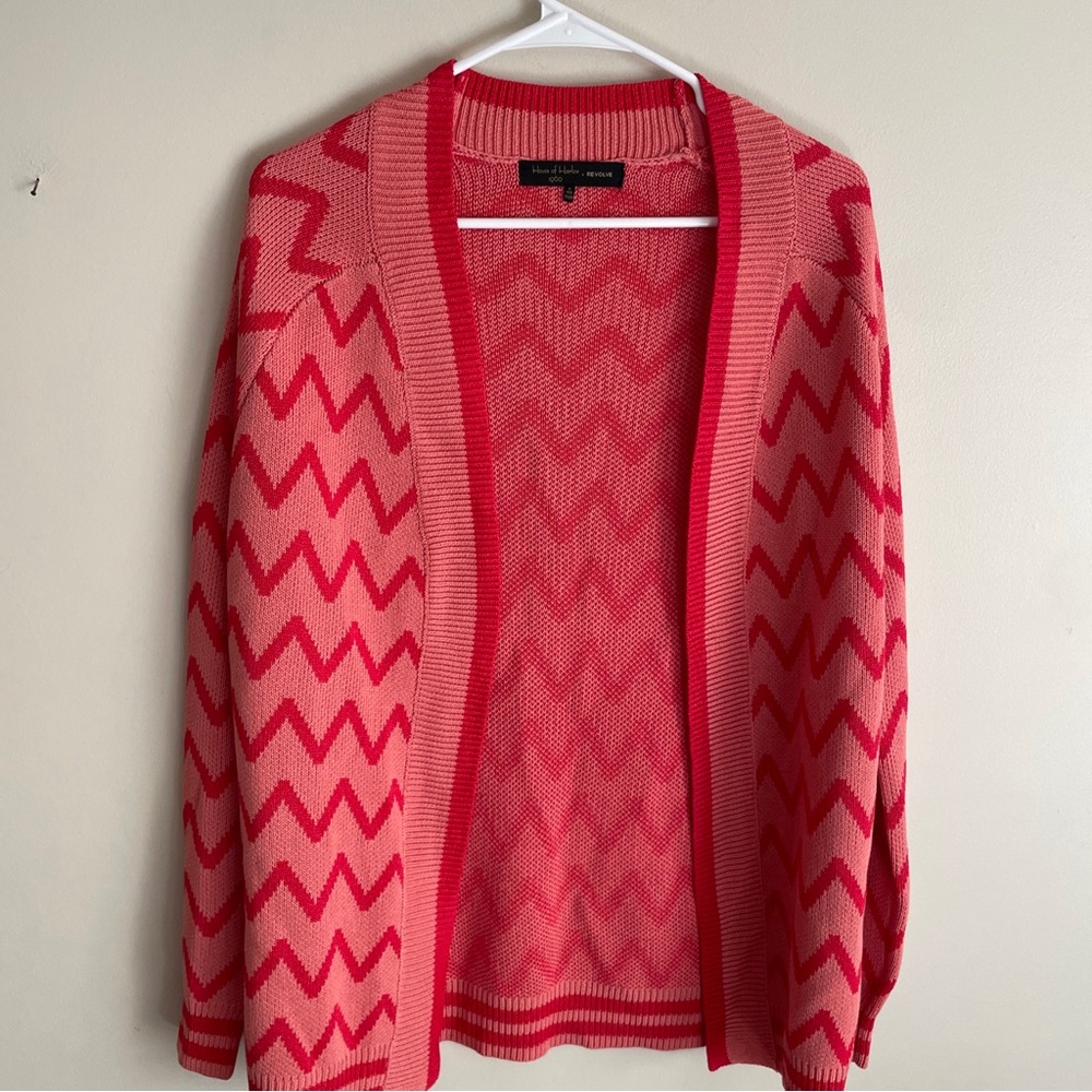 House of Harlow X Revolve Womens XS Julep Pink Red Preppy Cardigan Sweater Open